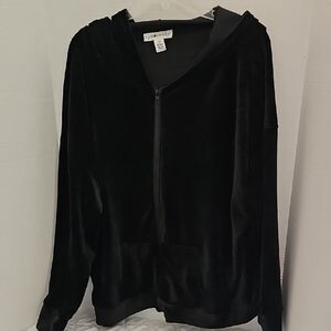 Velour Black Zip Up Hoodie